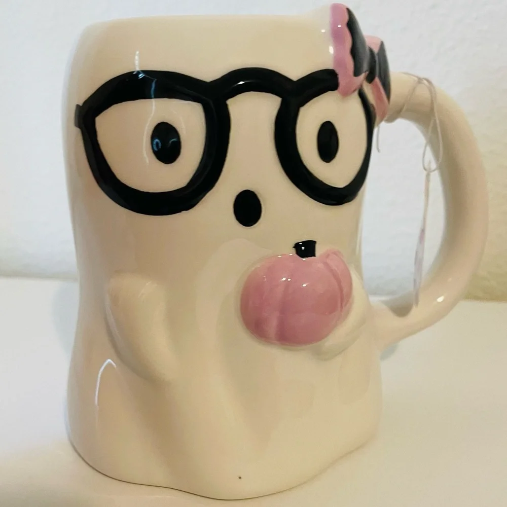 NEW To Cute to Spook Ghost Mug with glasses and pink pumpkin Fall Gift